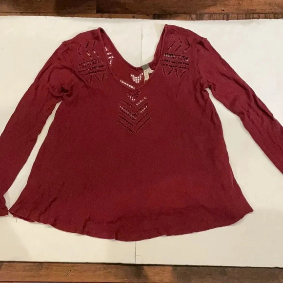 Free People waffle weave Long sleeved top Maroon Size M Casual Comfy - Picture 2 of 10